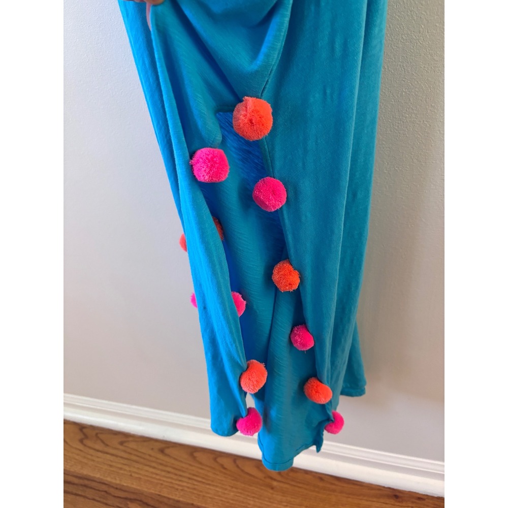 Lilly Pulitzer Blue Embroidered Pom Pom‎ Maxi Dress Sleeveless Cover Up Small - Picture 8 of 9